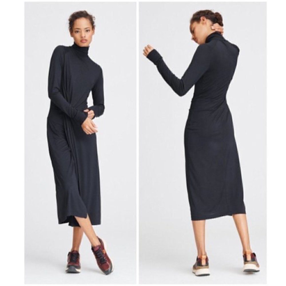 Rag & Bone Draped Shaw Jersey Long Sleeve Midi Dress Black Size Xs Nwot